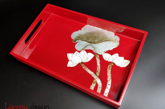 Rectangle lacquer tray with hand painted lotus  19*30cm